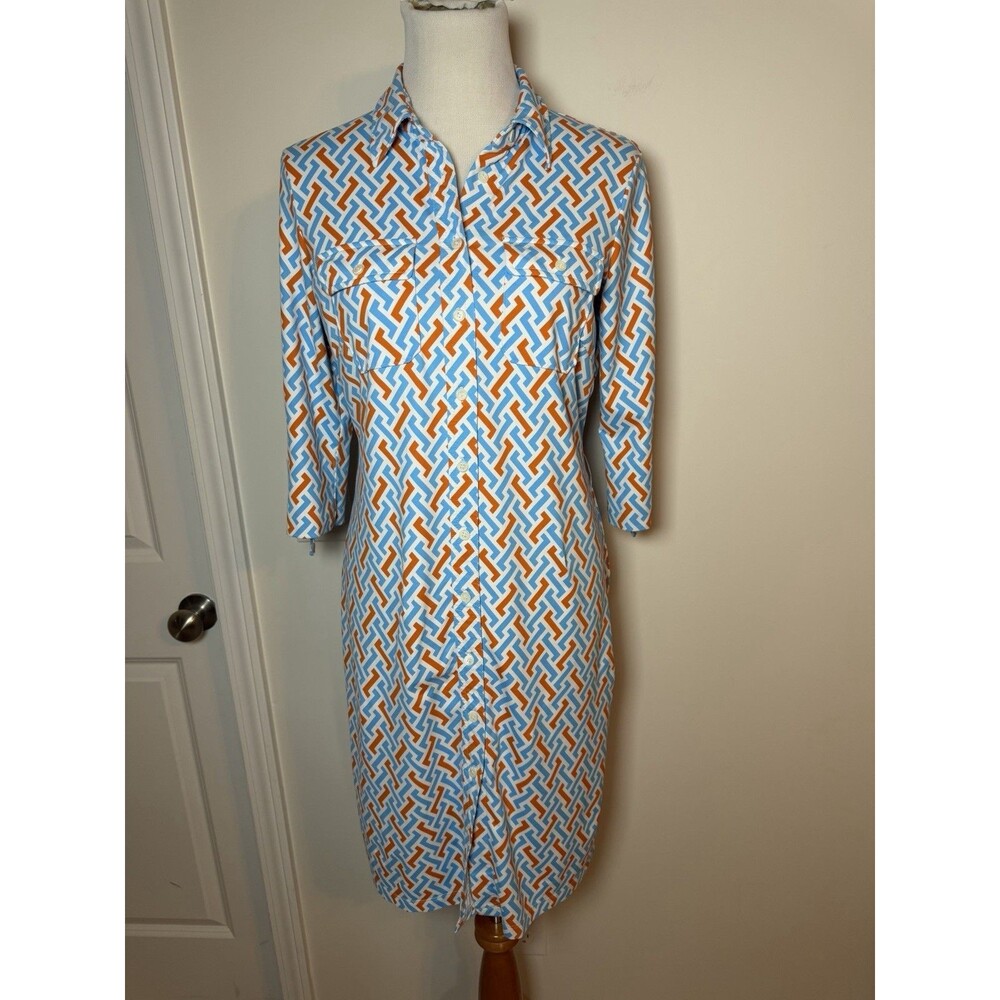 J. McLaughlin Catalina Retro Print Shirt Dress Blue Orange Small